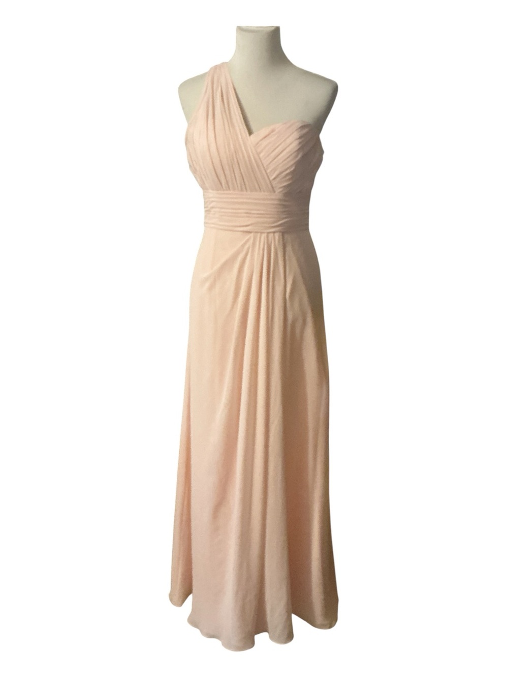 Blush One-Shoulder Pleated Evening Dress